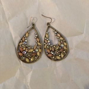 Tear-drop shaped bead and crystal earrings